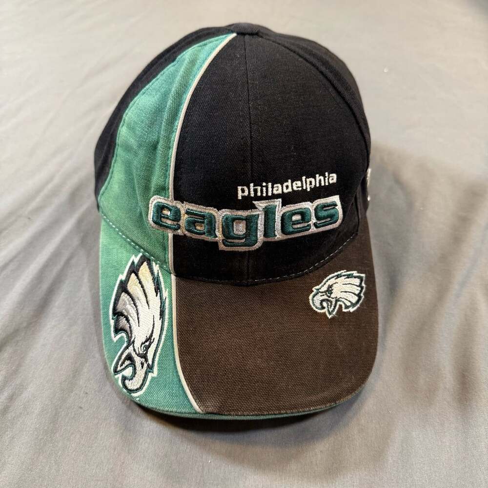 Philadelphia Eagles Reebok NFL Pro Line Strapback Hat Black Green Vintage Y2K